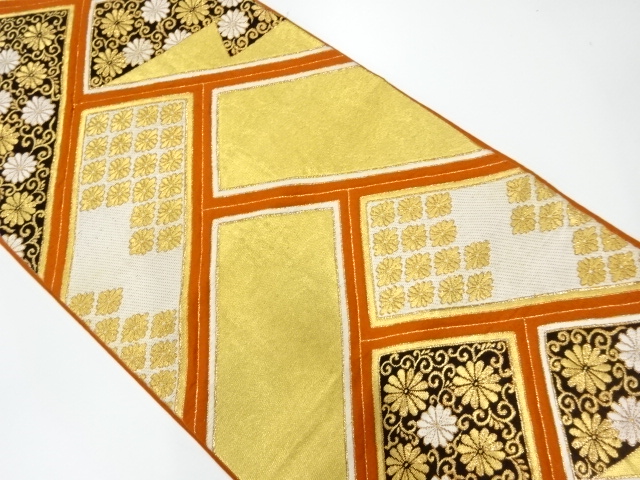 アンティーク　檜扇に菊唐草模様織出し袋帯（材料）